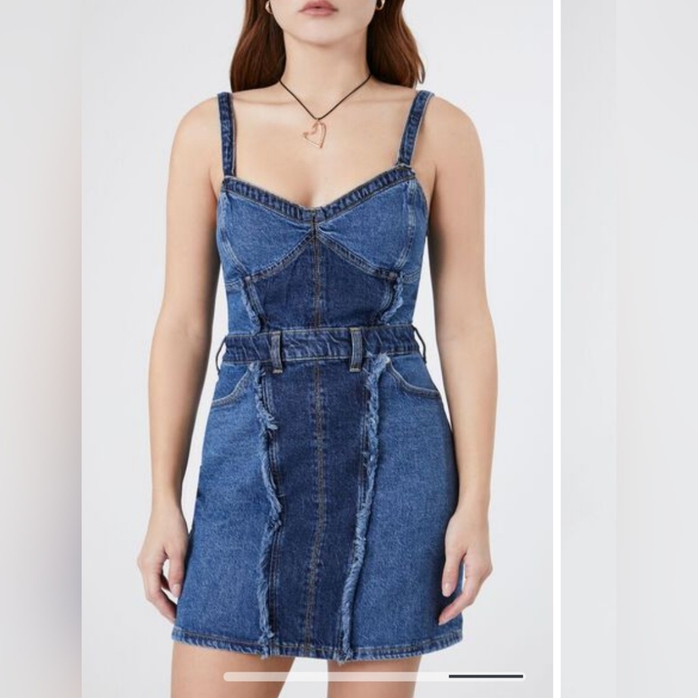 Forever 21 Frayed Colorblock Denim Dress New With Tags Size Medium